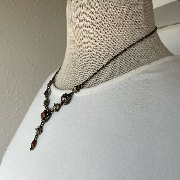 NIB Avon Topaz Color Y Necklace & Dangle Earrings Burnished Metal - Picture 4 of 10